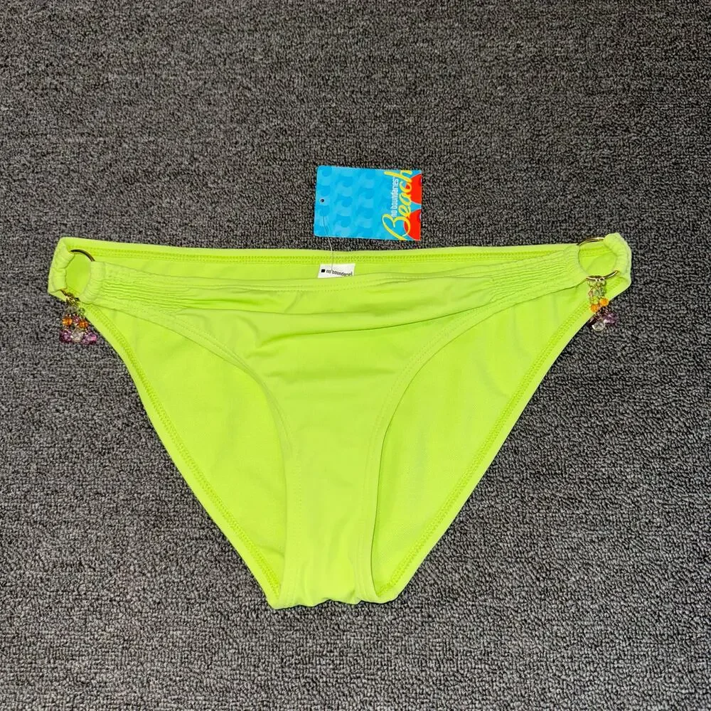 No Boundaries Y2K Lime/Neon Green Bikini Bottom Boho Women's Size Large NWT